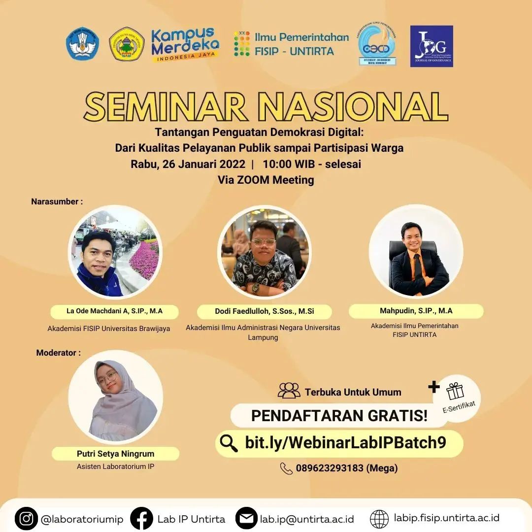 Seminar Nasional: Tantangan Penguatan Demokrasi Digital: Dari Kualitas Pelayanan Publik sampai Partisipasi Warga