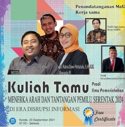 Prodi Ilmu Pemerintahan FISIP Untira Gelar Kuliah Tamu Sekaligus Penandatanganan MoU Kerjasama Dengan Bawaslu Kota Serang